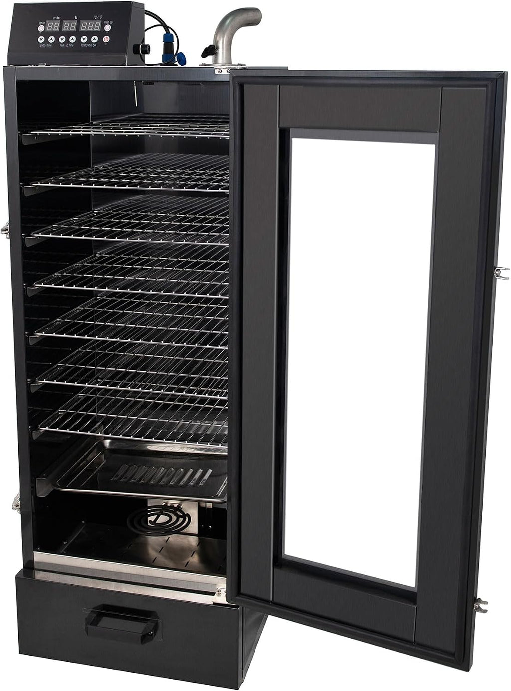 HAKKA Electric Smoker, Commercial Smoke Oven 8 Racks for BBQ Grill Outdoor Visible Glass Door Vertical Black Smoker 2000W for Cooking Pastrami, Sausage, Bacon (DSH-S45D)