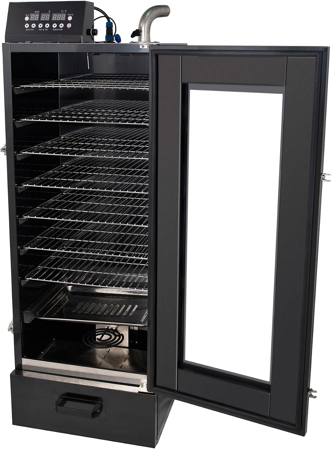 HAKKA Electric Smoker, Commercial Smoke Oven 8 Racks for BBQ Grill Outdoor Visible Glass Door Vertical Black Smoker 2000W for Cooking Pastrami, Sausage, Bacon (DSH-S45D)