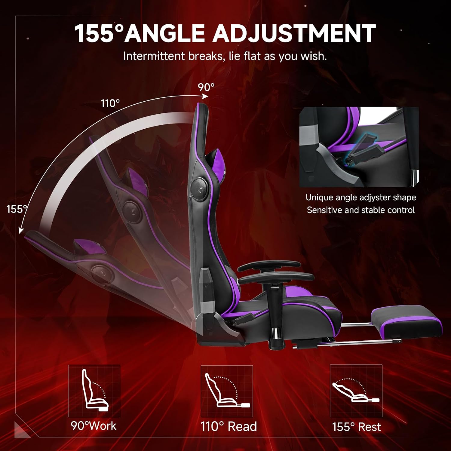 GTPLAYER Gaming Chair,Gamer Chair with Bluetooth and Adjustable Backrest,Seat Height Adjustable Computer Chairs with 3D Armrests,Video Game Chair with Footrest Speakers (Purple)