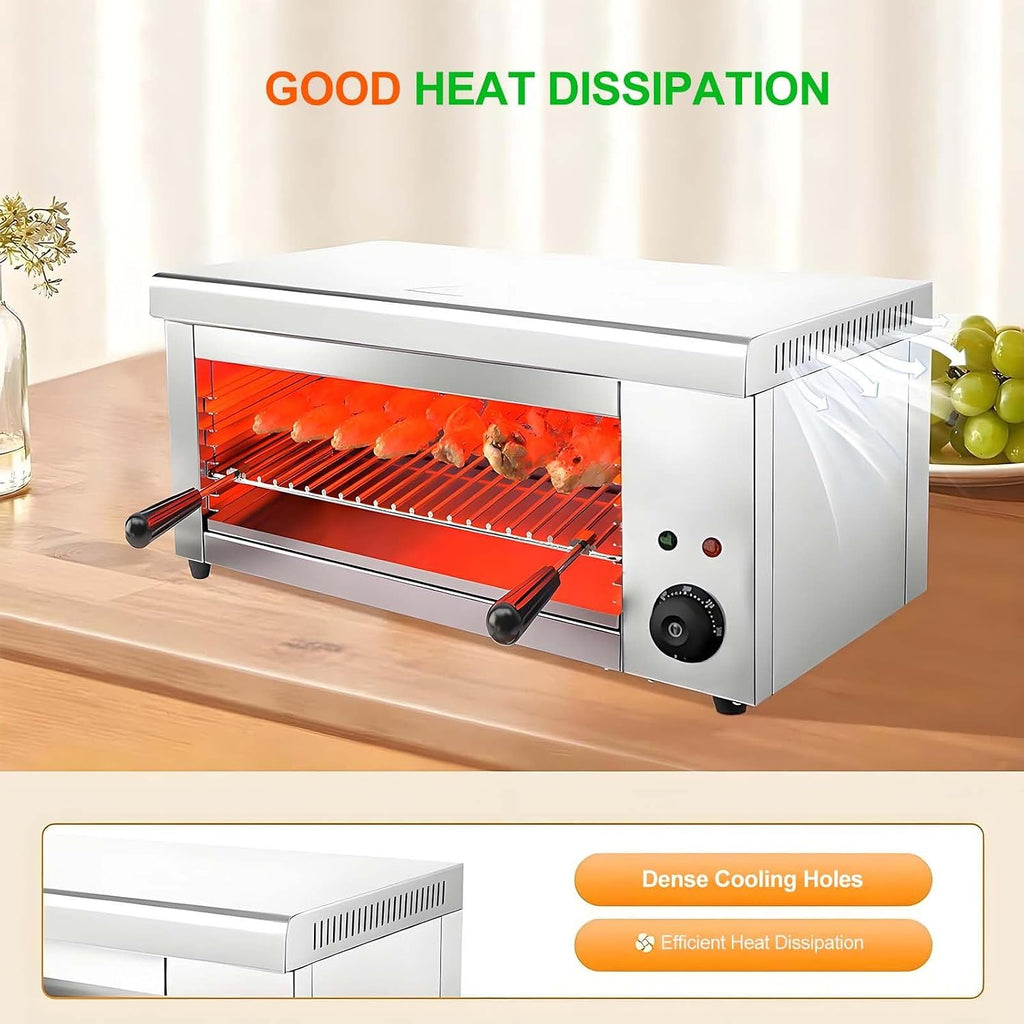 2000W Stainless Steel Electric Grill & Salamander Broiler, Wall Mount/Tabletop, 24'x11.8'x11', Removable Oil Tray, Adjustable Temp 50-300°C for Perfect Steaks & Sandwiches