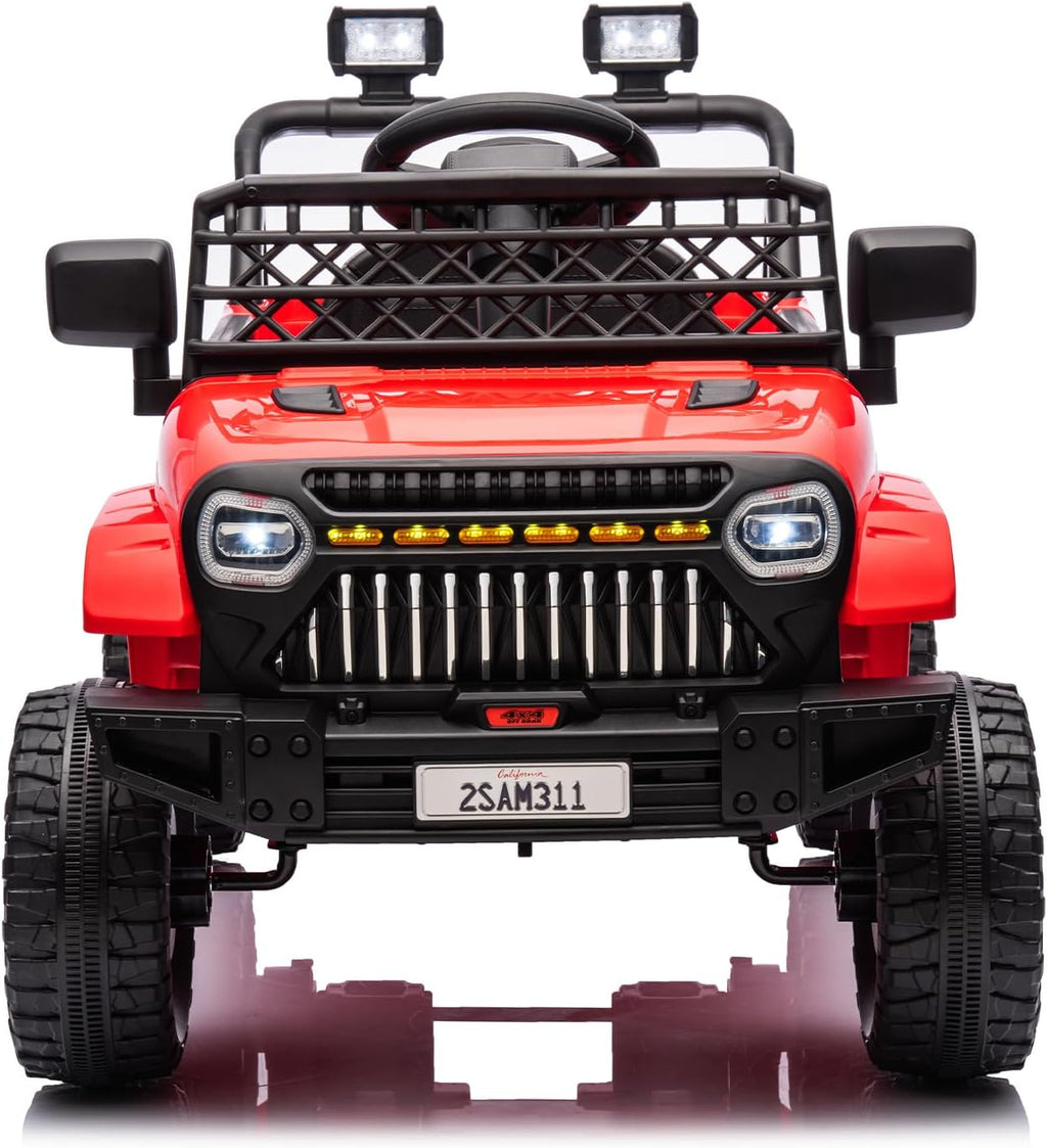 12V Ride On Car for Kids Electric Vehicle Toddlers Battery Powered Truck Car Toy with Remote Control, 4-Wheel Suspension, Battery Display, LED Lights, Music, for Boys Girls, Red