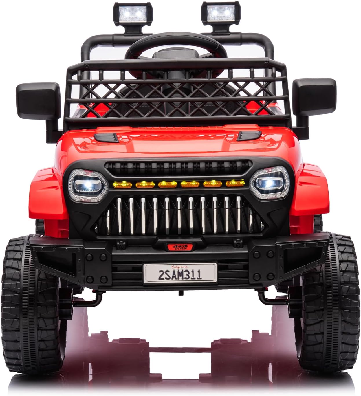 12V Ride On Car for Kids Electric Vehicle Toddlers Battery Powered Truck Car Toy with Remote Control, 4-Wheel Suspension, Battery Display, LED Lights, Music, for Boys Girls, Red