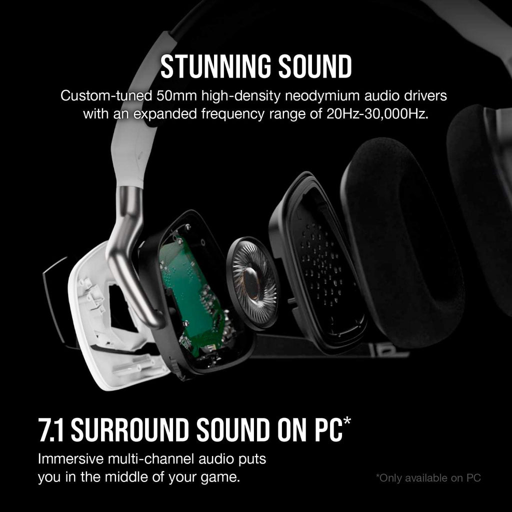 Corsair Void RGB Elite Wireless Gaming Headset – 7.1 Surround Sound – Omni-Directional Microphone – Microfiber Mesh Earpads – Up to 40ft Range – iCUE Compatible – PC, Mac, PS5, PS4 – White