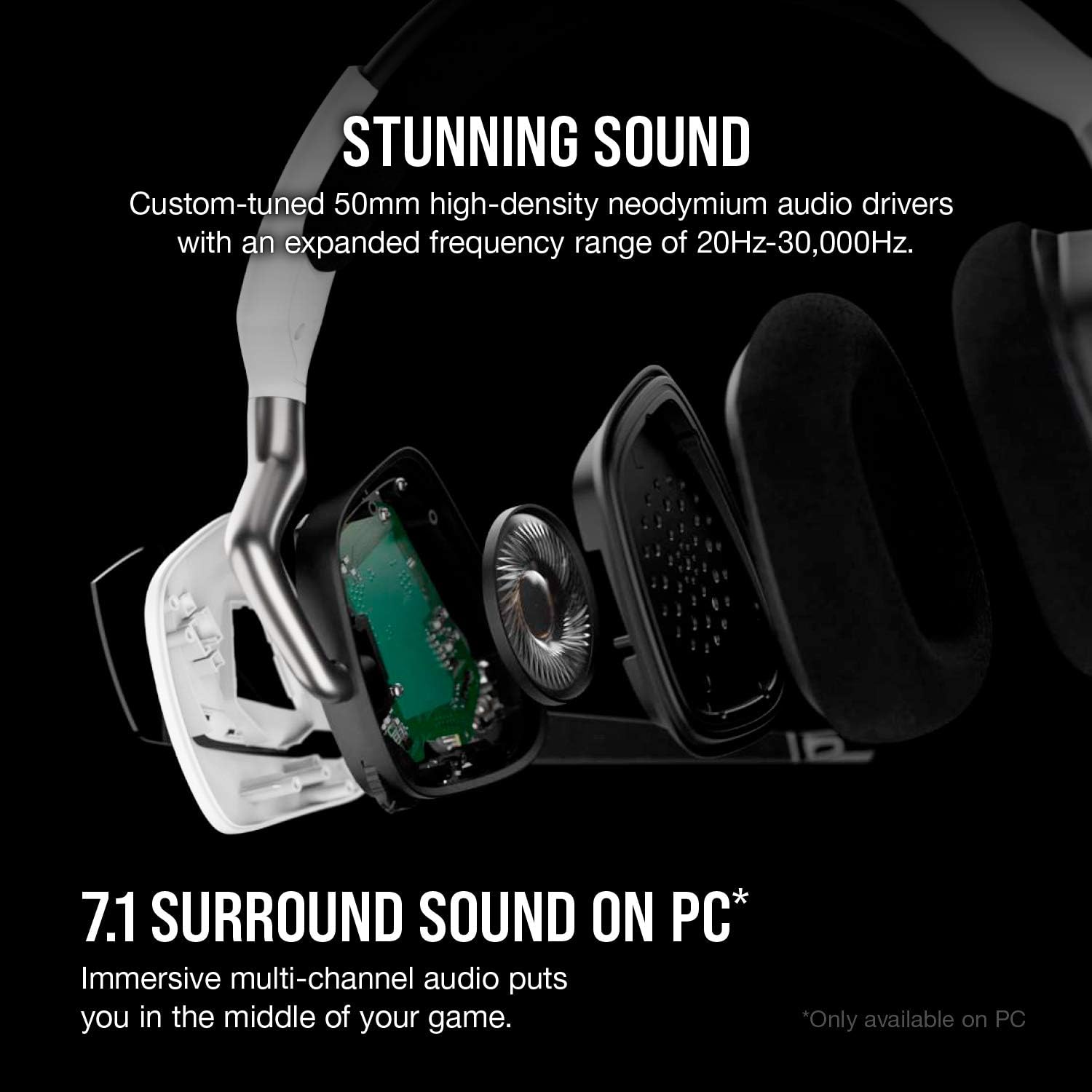 Corsair Void RGB Elite Wireless Gaming Headset – 7.1 Surround Sound – Omni-Directional Microphone – Microfiber Mesh Earpads – Up to 40ft Range – iCUE Compatible – PC, Mac, PS5, PS4 – White
