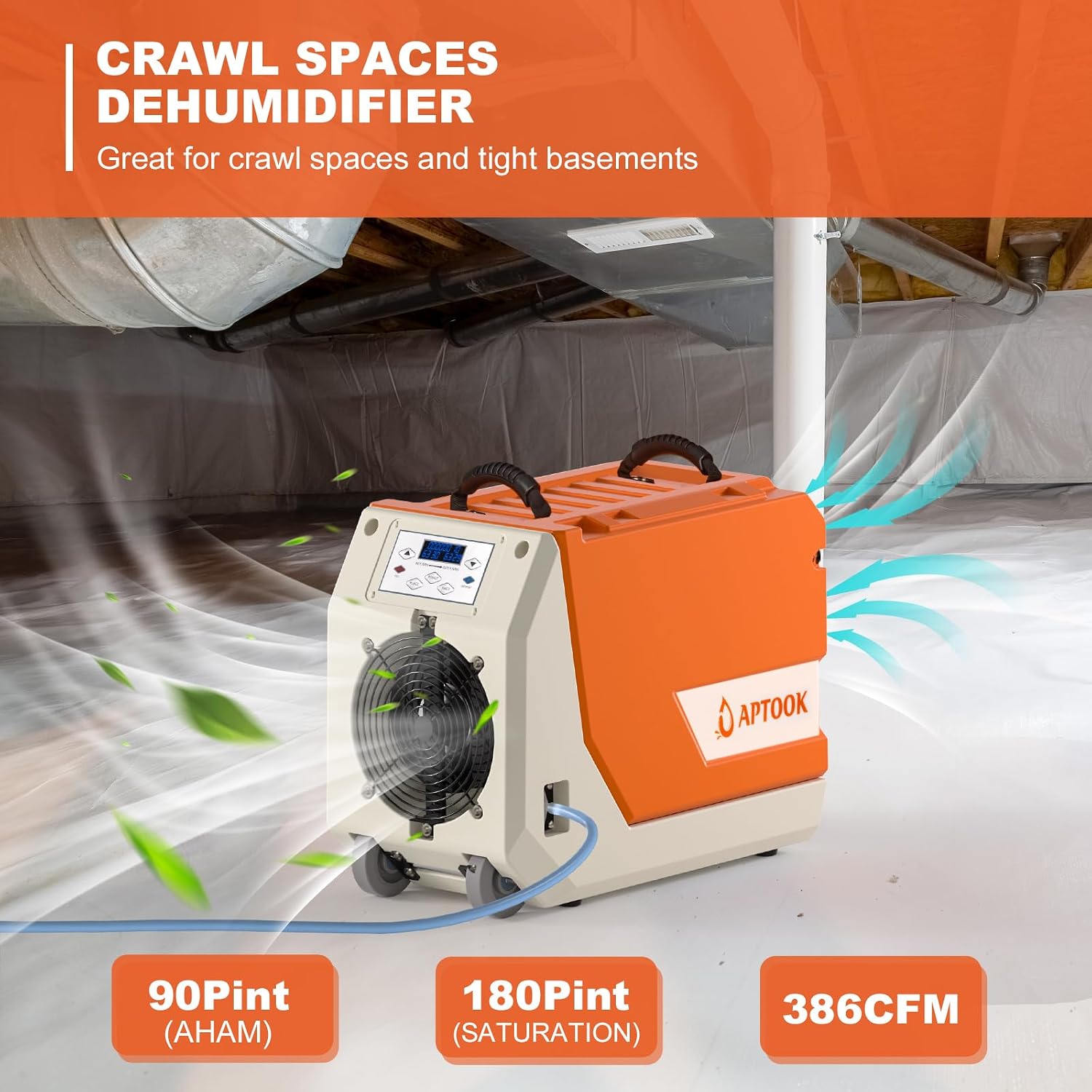 180 Pint Commercial Dehumidifier with Pump for Large Basements & Crawl Spaces, Continuous Drain Dehumidifier up to 6,000 Sq.Ft, Auto Defrost, Memory Restart, Digital Control, with Wheels