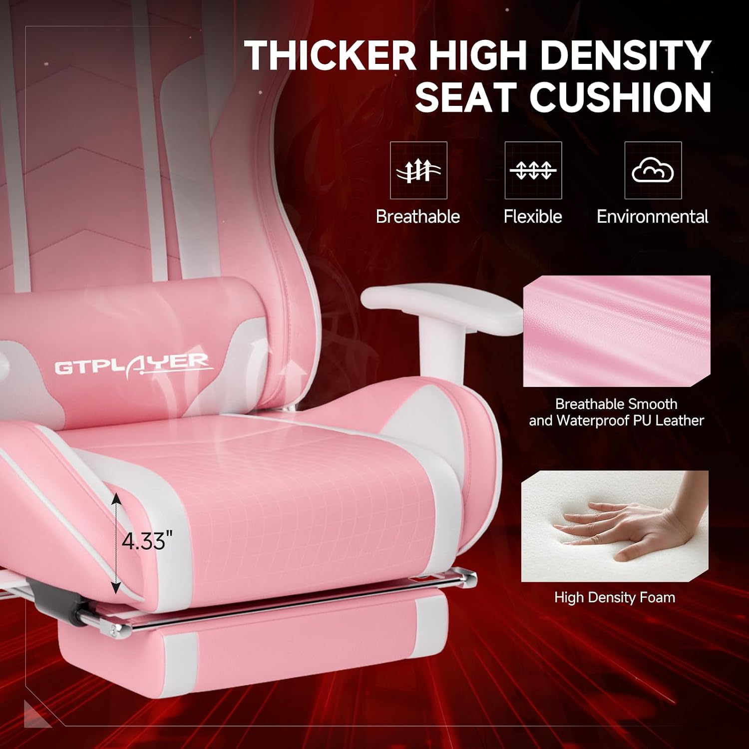 GTPLAYER Gaming Chair,Gamer Chair with Bluetooth and Adjustable Backrest,Seat Height Adjustable Computer Chairs with 3D Armrests,Video Game Chair with Footrest Speakers (Pink)