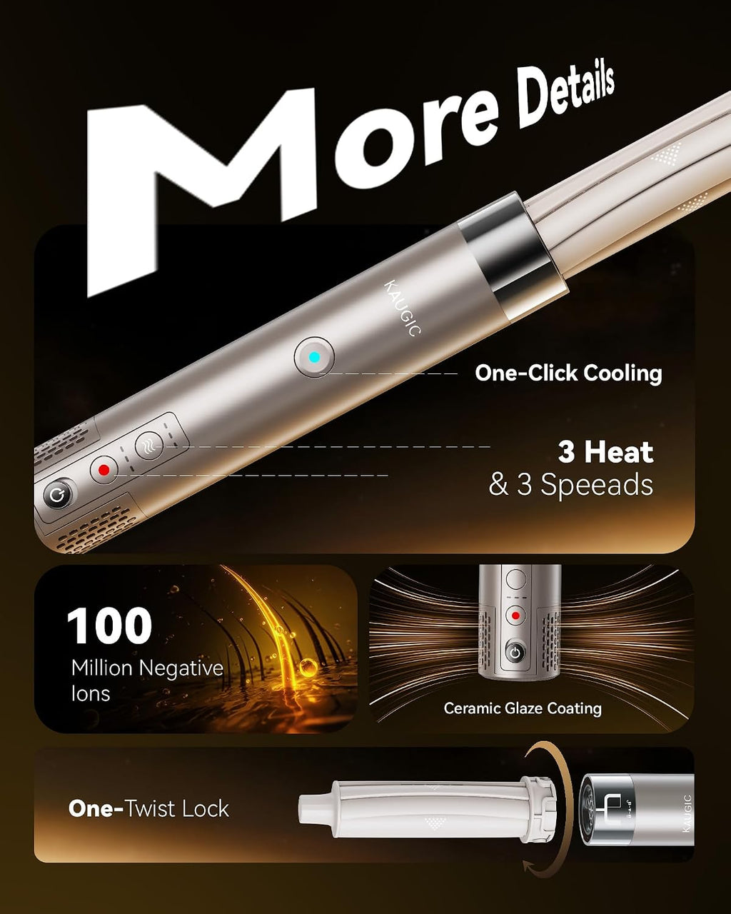 KAUGIC 6 in 1 Hot Air Hair Styler Dryer Multi-Styler - High Speed Hair Styling Tools with No Heat Damage, Auto Wrap Curler as A Gift for Fast Drying Curling Smoothing Volumizing Cool Shot