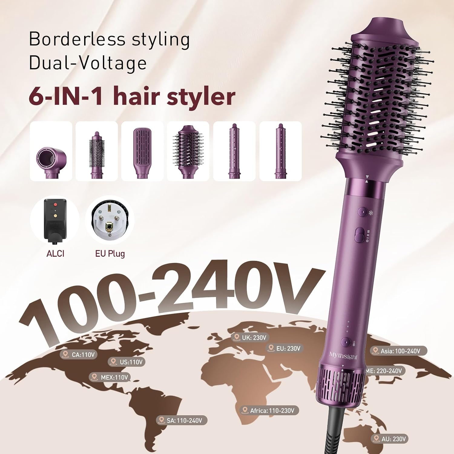 Dual Voltage StyleVibe 8-in-1 Air Styler, Hair Dryer & Blow Dryer Brush with Travel Case - Auto Wrap Curls (L/R), Fast Drying, Thermal Brush for Blowouts & Frizz-Free Volume, No Heat Damage