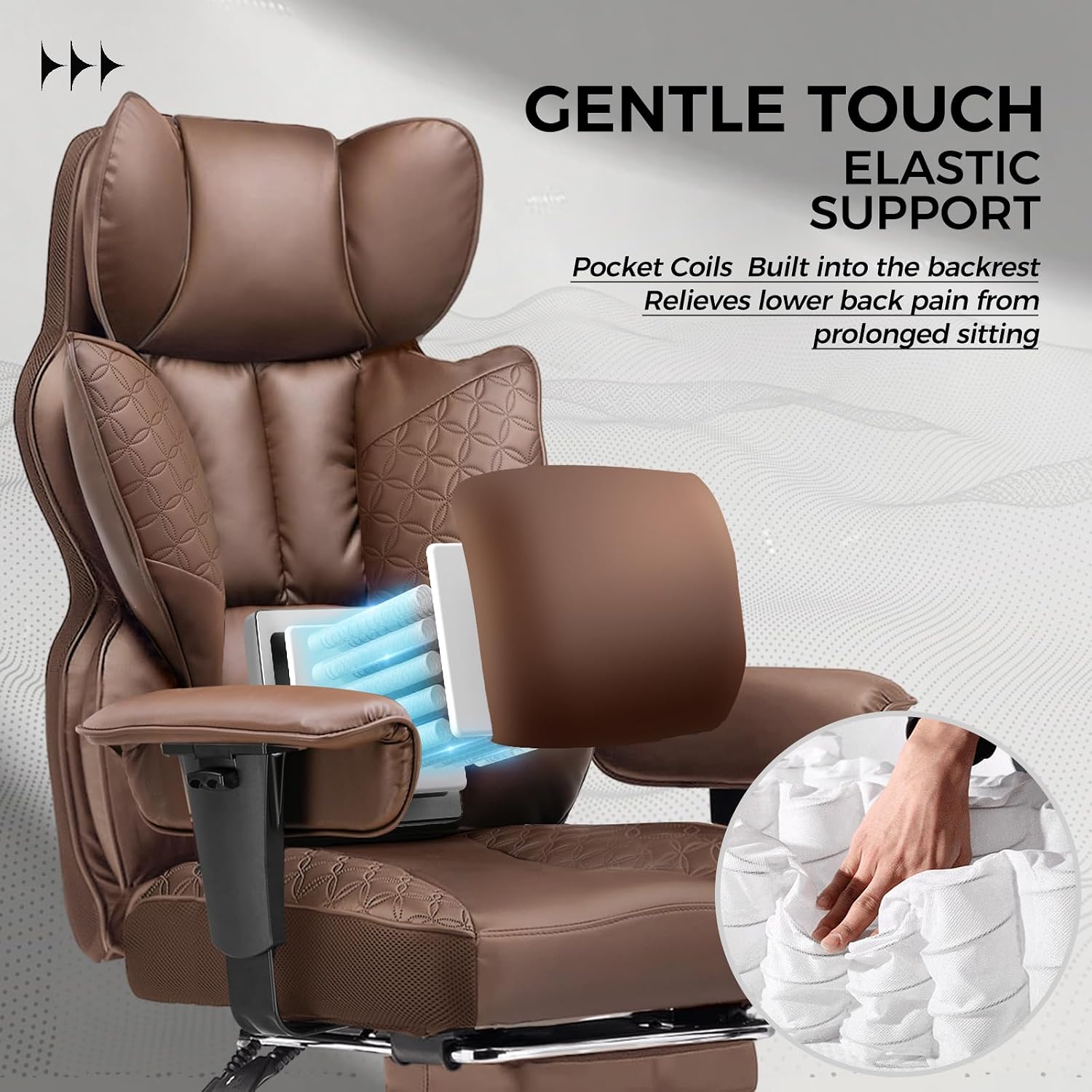 COMHOMA Big and Tall Office Chair Heavy Duty Wide Ergonomic Gaming Chair with Deluxe Embossing Designed Leather with Foot Rest,150°Reclining Adjustable Armrests Pocket Spring Back Support and Pillow