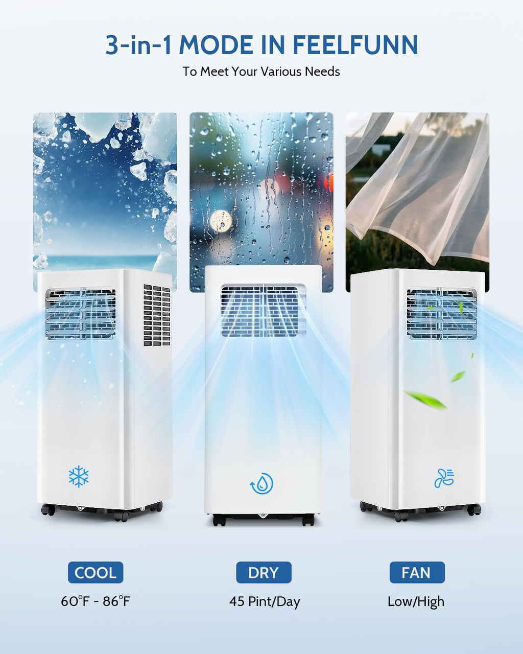 EnerGlow 8,000 BTU Portable Air Conditioners, 3-in-1 Air Conditioner Portable up to 350 sq.ft, Portable AC Unit with Cool, Fan, Dehumidifier, Sleep, 24H Timer, Remote for Bedroom