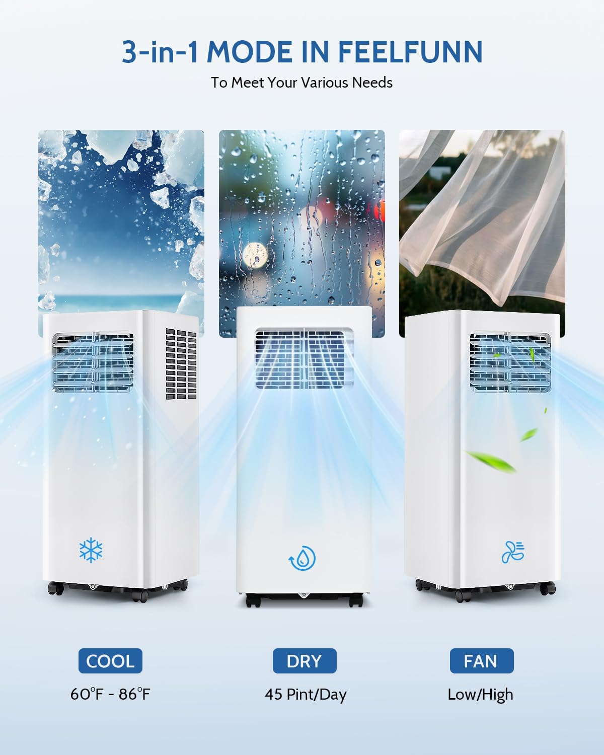 EnerGlow 8,000 BTU Portable Air Conditioners, 3-in-1 Air Conditioner Portable up to 350 sq.ft, Portable AC Unit with Cool, Fan, Dehumidifier, Sleep, 24H Timer, Remote for Bedroom