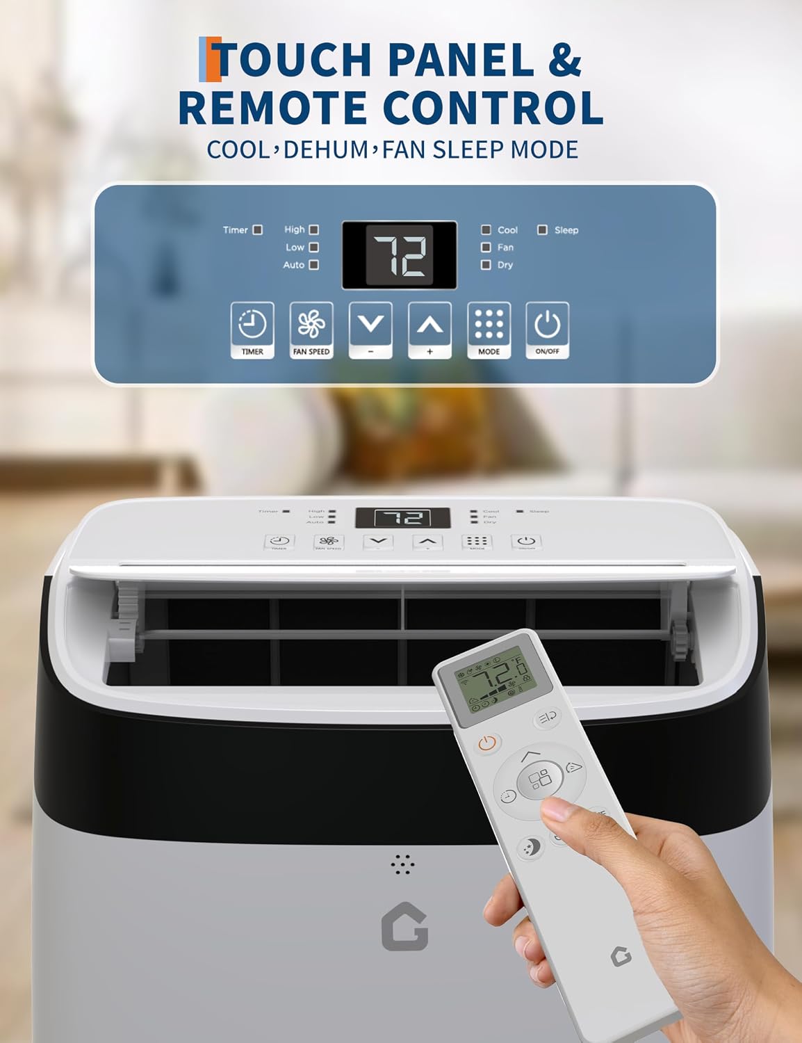 10,000 BTU Portable Air Conditioner with Dehumidifier & Fan, Cools Up to 450 Sq.Ft. Room Air Conditioner, Remote Control, Installation Kits, Auto Swing, Quiet Portable AC Units for Rooms, Black Top