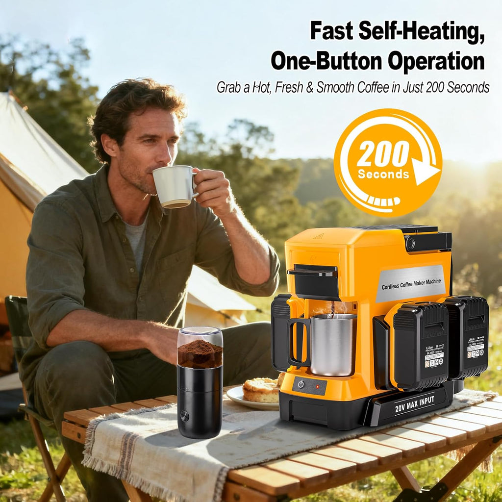 Taingwei Cordless Coffee Maker for Dewalt 20V Battery, Portable Drip Coffee Maker with Electric Coffee Grinder for RV, Camping, Travel, Car, Hiking (Battery Not Included)