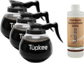Glass Coffee Pots Decanter Carafe -Glass, 64 oz. 12-Cup, Set of 3 Black Handle + BONUS + Tupkee Coffee Machine Descaler & Cleaning Solution – For Drip Coffee Maker, Espresso and Keurig Coffee Machines