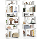Giantex 6-Tier Geometric Bookshelves Set of 2, S-Shaped Bookcase with 2 Anti-Tipping Kits, Wooden Display Shelf, Decorative Storage Shelving Unit, Home Storage Organizer for Office Living Room, White