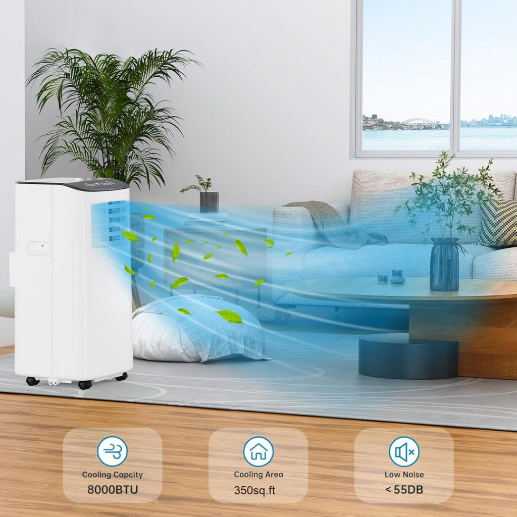 8000BTU Portable Air Conditioner, 3 in-1 Room Air Conditioner with Fan & Dehumidifier Modes, AC Unit Cools up to 350 Sq.Ft, Remote Control & 24H Timer, for Bedroom, Office and Living Room