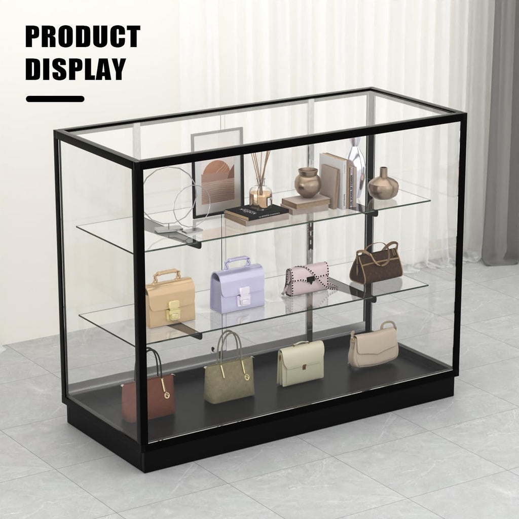 70'D * 20'W * 38'H - Retail Full Vision Showcase - Glass Display Cabinet with Black Aluminum Frame and led Lights