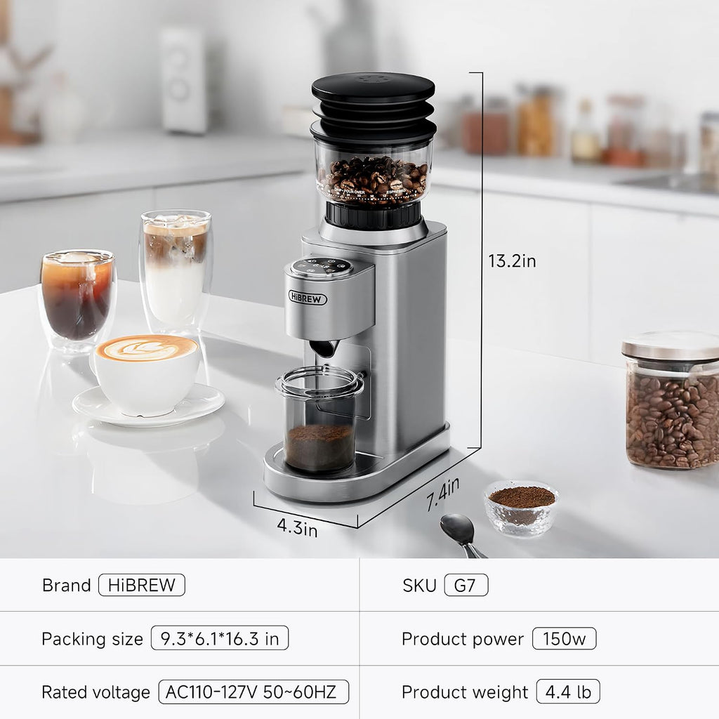 HiBREW G7 Electric Coffee Grinder - 48 Precise Grind Settings for Espresso/Pour Over/French Press, Large Capacity Bean Hopper, Portion Control & Anti-Static, Conical Burr Mill for Fresh Ground Coffee