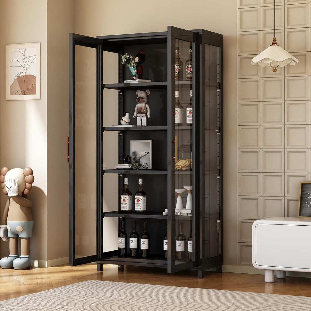 Display Cabinet with Acrylic Glass Door, 5 Tier Curio Display Case, Collectibles Toy Organizers Rack & Display Shelf, Kids Bookcase for Bedroom, Reading Nook, Toddler's Room, Bamboo