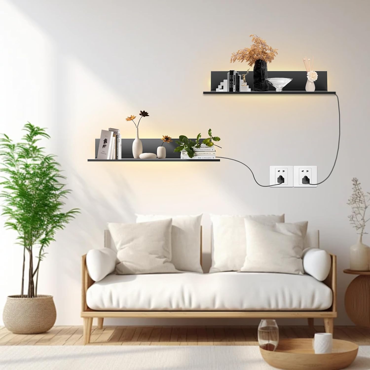 Floating Display Shelf with Built-in Illuminated LED Light and Transformer, Metal Wall Mounted Light-Emitting Shelves, Lighted Display Stand for Entrance Bar Countertop Bathroom
