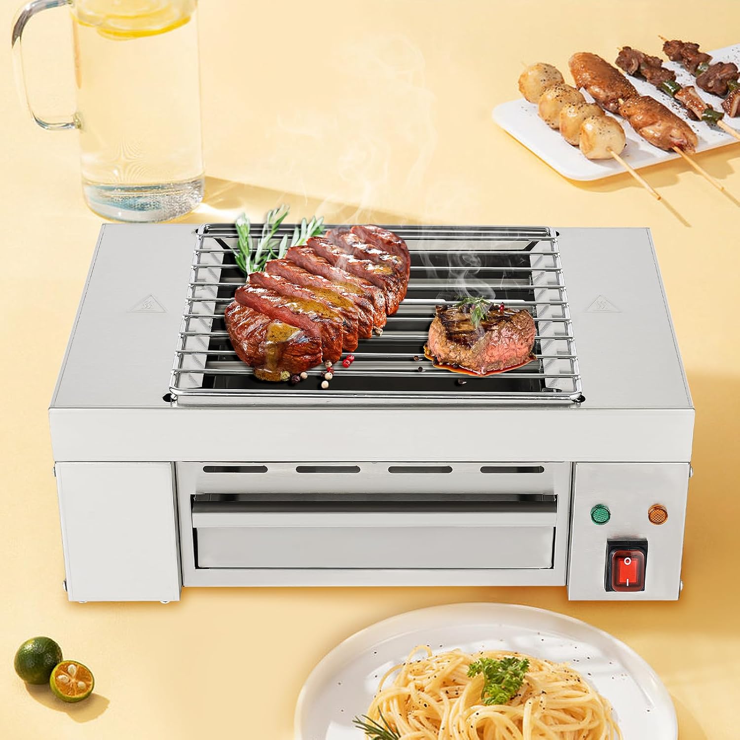 1500W 17in Commercial Electric Grill,Indoor Grill,Electric Griddle Countertop Flat Top Griddle Grill,Indoor Outdoor Hot Plate Bbq Grill 110V,Silver