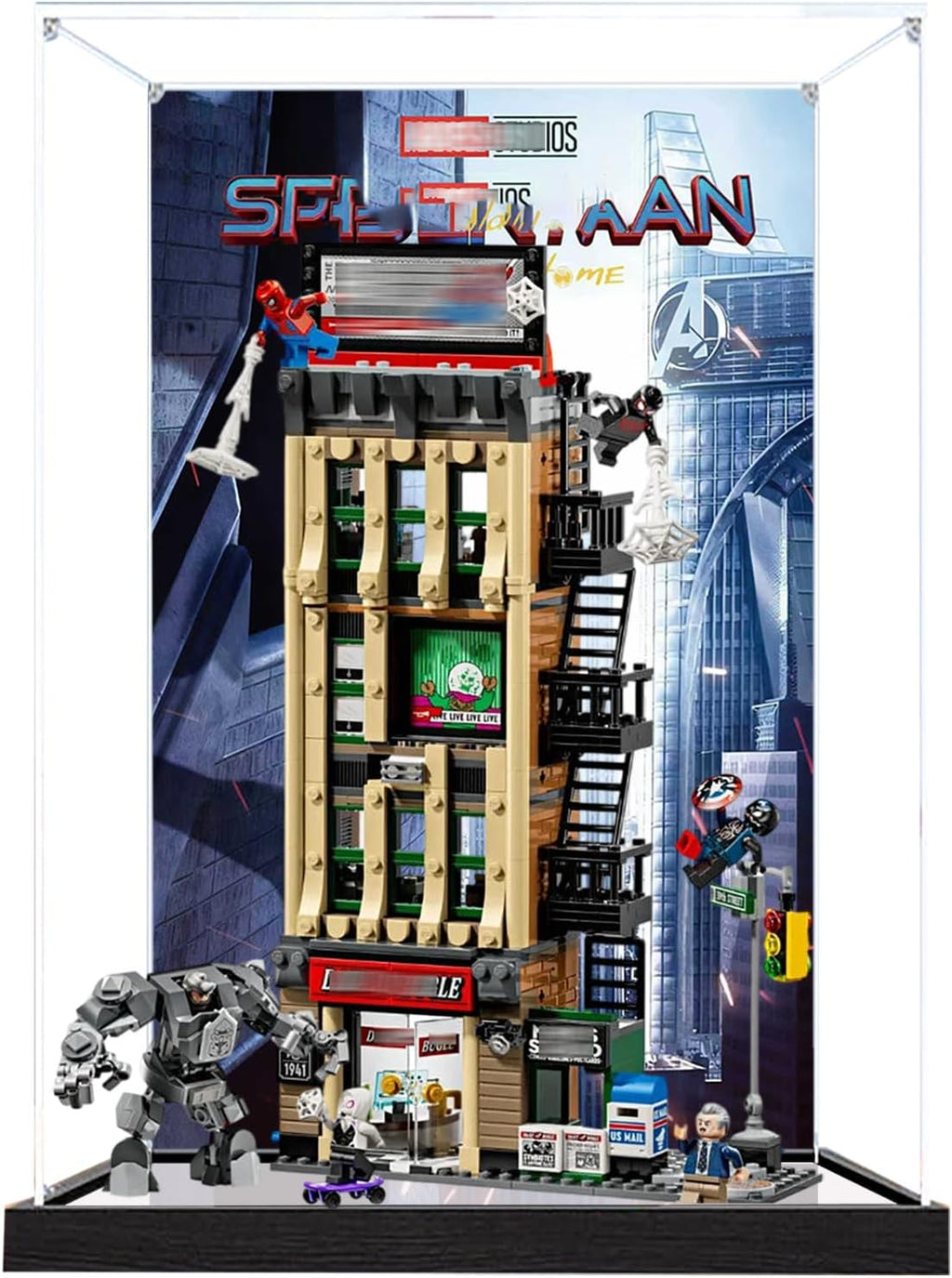 Acrylic Display Case for Lego 76342 The Daily Bugle Model, 3mm Dustproof Display Box, Display Case Compatible with Lego 76342(Model Not Included) (Background 3MM+Mirror B)
