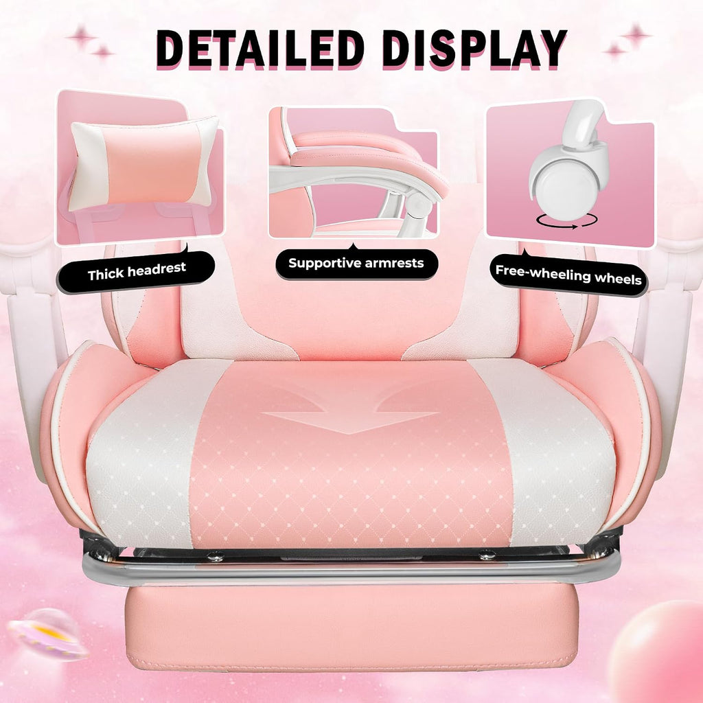 Homall Gaming Chair, Video Game Chair with Footrest and Massage Lumbar Support, Ergonomic Computer Chair Height Adjustable with Swivel Seat and Headrest (Pink)