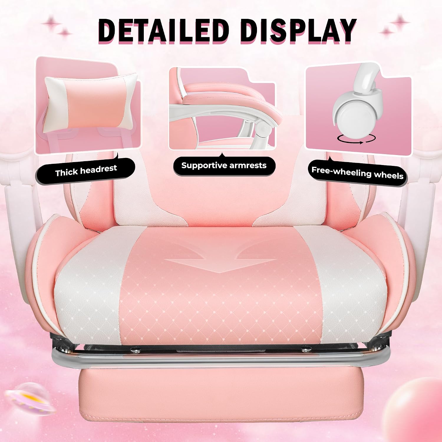 Homall Gaming Chair, Video Game Chair with Footrest and Massage Lumbar Support, Ergonomic Computer Chair Height Adjustable with Swivel Seat and Headrest (Pink)