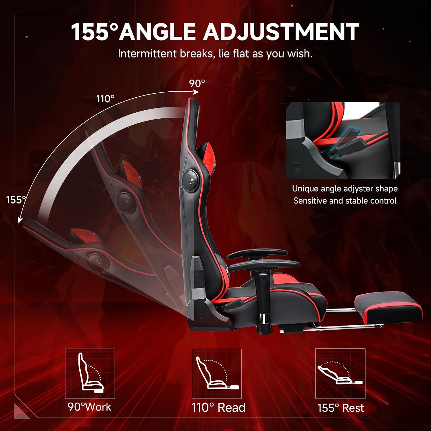 GTPLAYER Gaming Chair with Bluetooth Speakers, Adjustable Backrest and Height, 3D Armrests, Footrest, Ergonomic Computer Chair for Gamers (Brick Red)