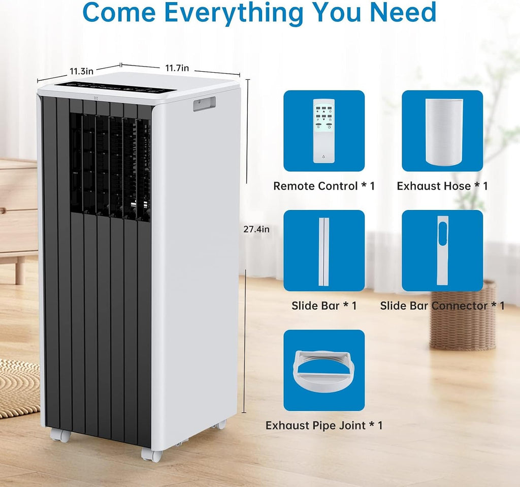 3 in-1 Portable A3 in-1 Portable Air Conditioner - 8,000 BTU for Rooms Up to 350 Sq.Ir Conditioner - 8,000 BTU for Rooms Up to 350 Sq.Ft, Cooling & Fan Modes, 24-Hour Timer, Sleep Mode, Remote Control