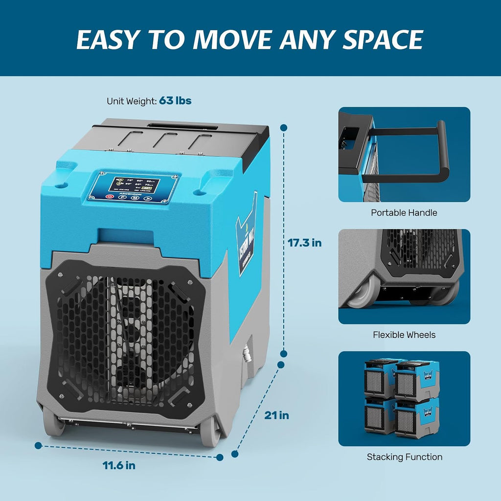 Argendon LGR Commercial Dehumidifier with Pump, 180 Pints Dehumidifiers for Crawl Space, Basements, Large Space, Water Damage Unit, Industrial dehumidifier with Wheels and Handle, 5 Year Warranty