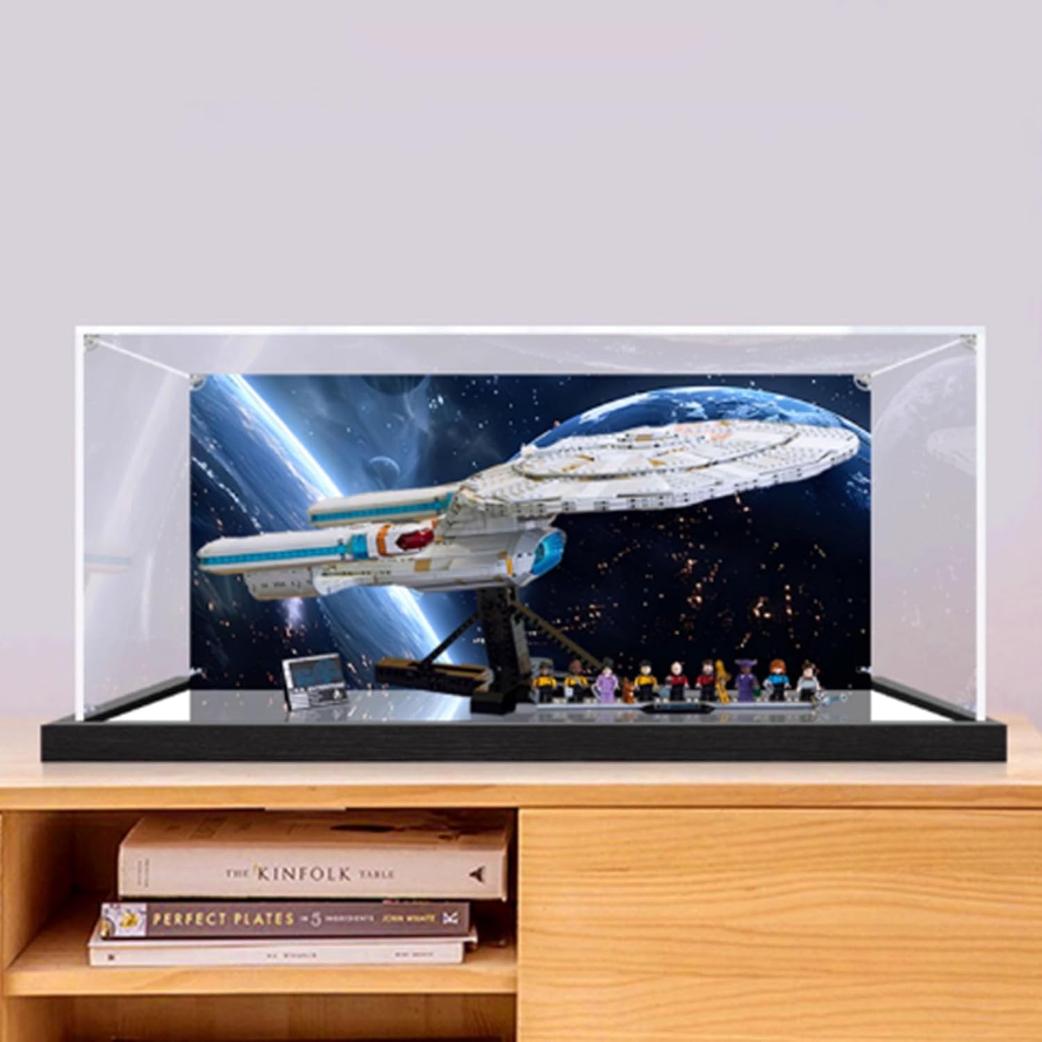 Dustproof Clear Acrylic Display Case,Designed for Lego 10356 Starship Model Collection Protection Acrylic Dustproof Display Box (Model Kit Not Included) (BlackMirror+BackSpray3mm)