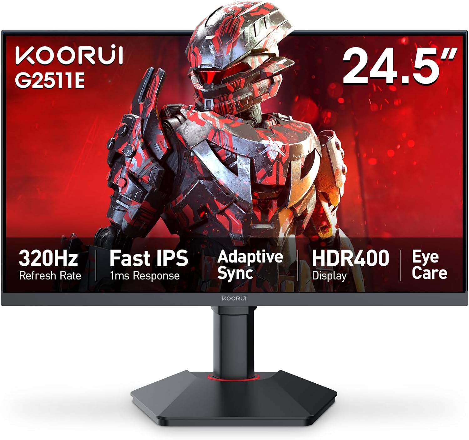 KOORUI G2511E 24.5 Inch Gaming Monitor, 320Hz 1ms Fast IPS PC Monitor, FHD 1080P, HDR 400, 95% DCI-P3 Color Gamut, Adaptive Sync Compatible, Ergonomic Stand, HDMI 2.0 & DP 1.4, Black