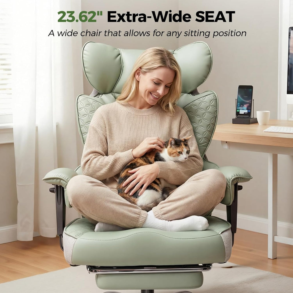GTPLAYER Big and Tall Gaming Chair 400lbs Heavy Duty Office Chair with Foot Rest & Ergonomic Pocket Spring Lumbar Support, High Back 3D Saddle Shaped Cushion for Back Pain Relief, Green