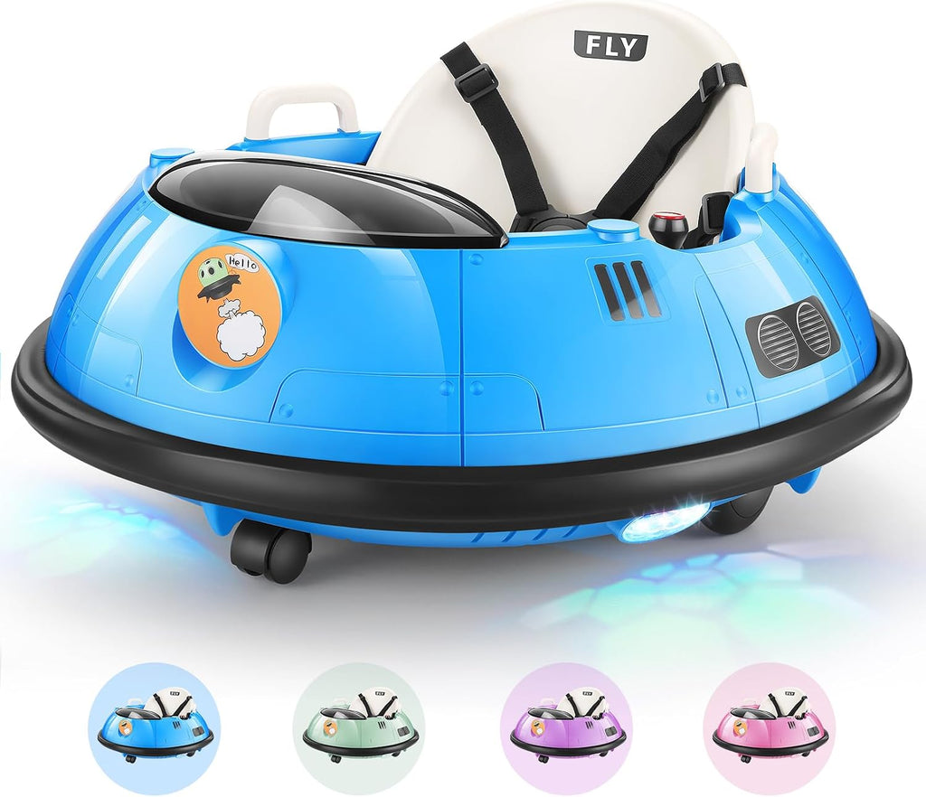 Hikole Electric Bumper Car for Kids, Baby Bumping Toy Car with Remote Control, Flashing LED Lights, 360 Degree Spin, Safety Belt, Gift for Boys Girls, Blue