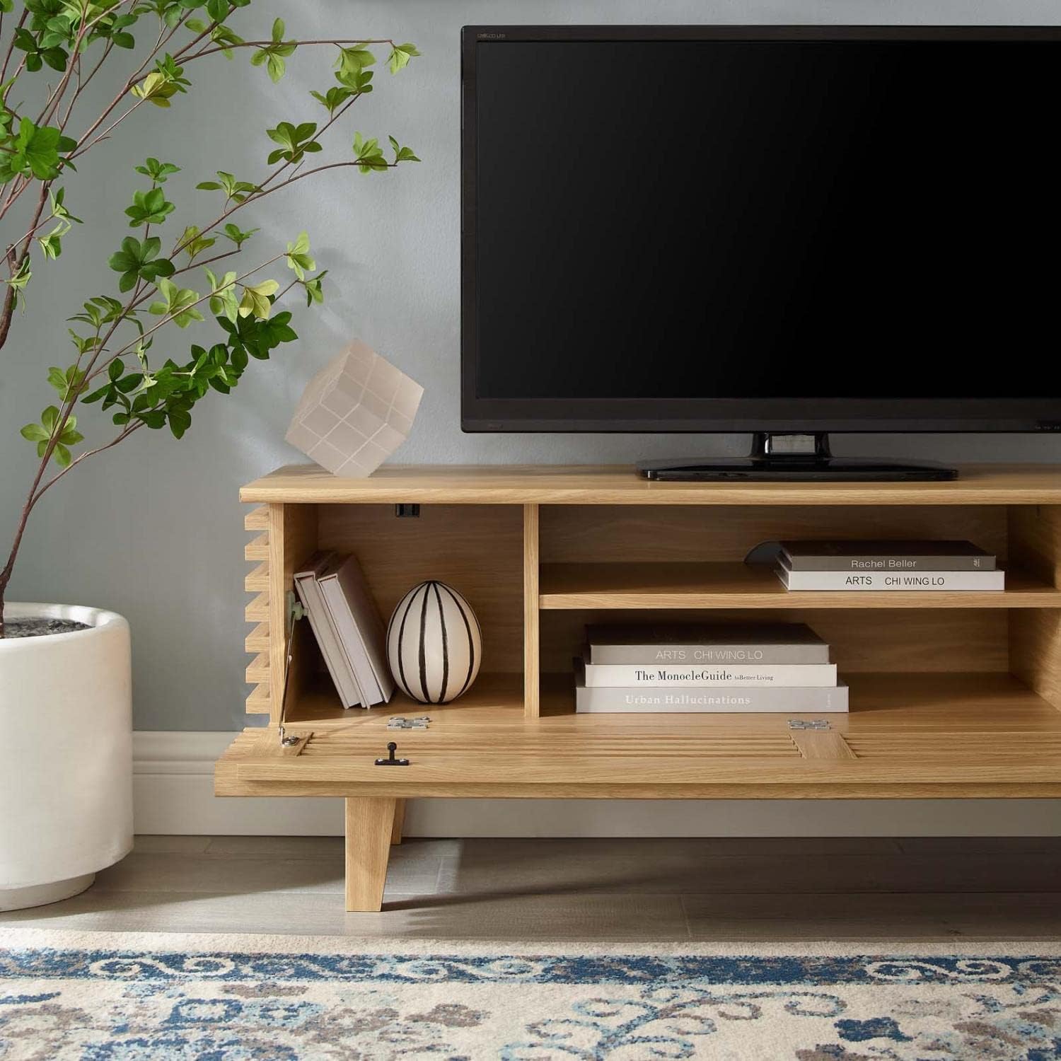 Modway Render Mid-Century Modern Low Profile 46 Inch TV Stand in Oak, 46'