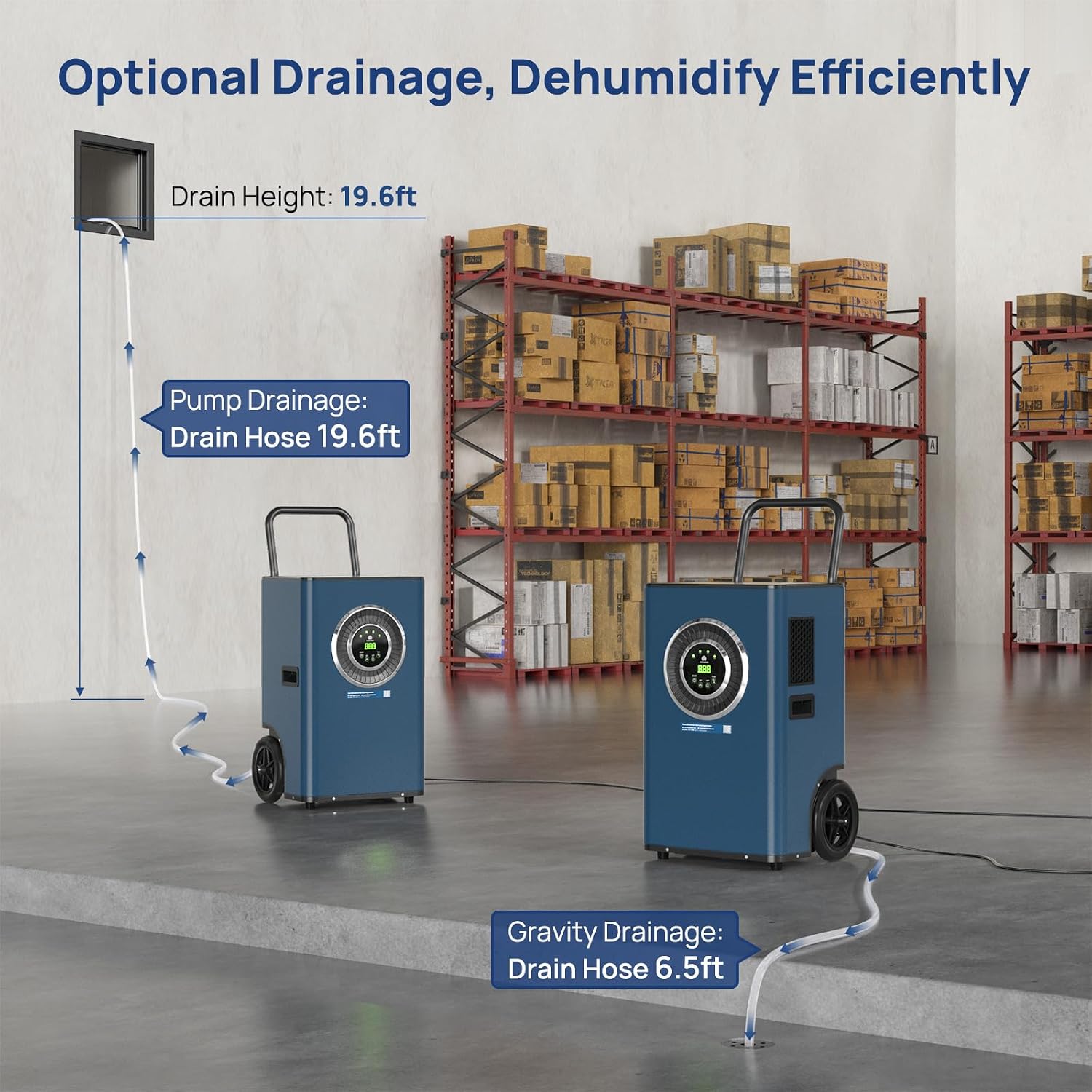 ARGENDON 145 Pints Commercial Grade Dehumidifier with Pump and Drain Hose, Large Heavy Duty Basement Dehumidifiers for Industrial Use, Water Damage Restoration，5-Years Warranty