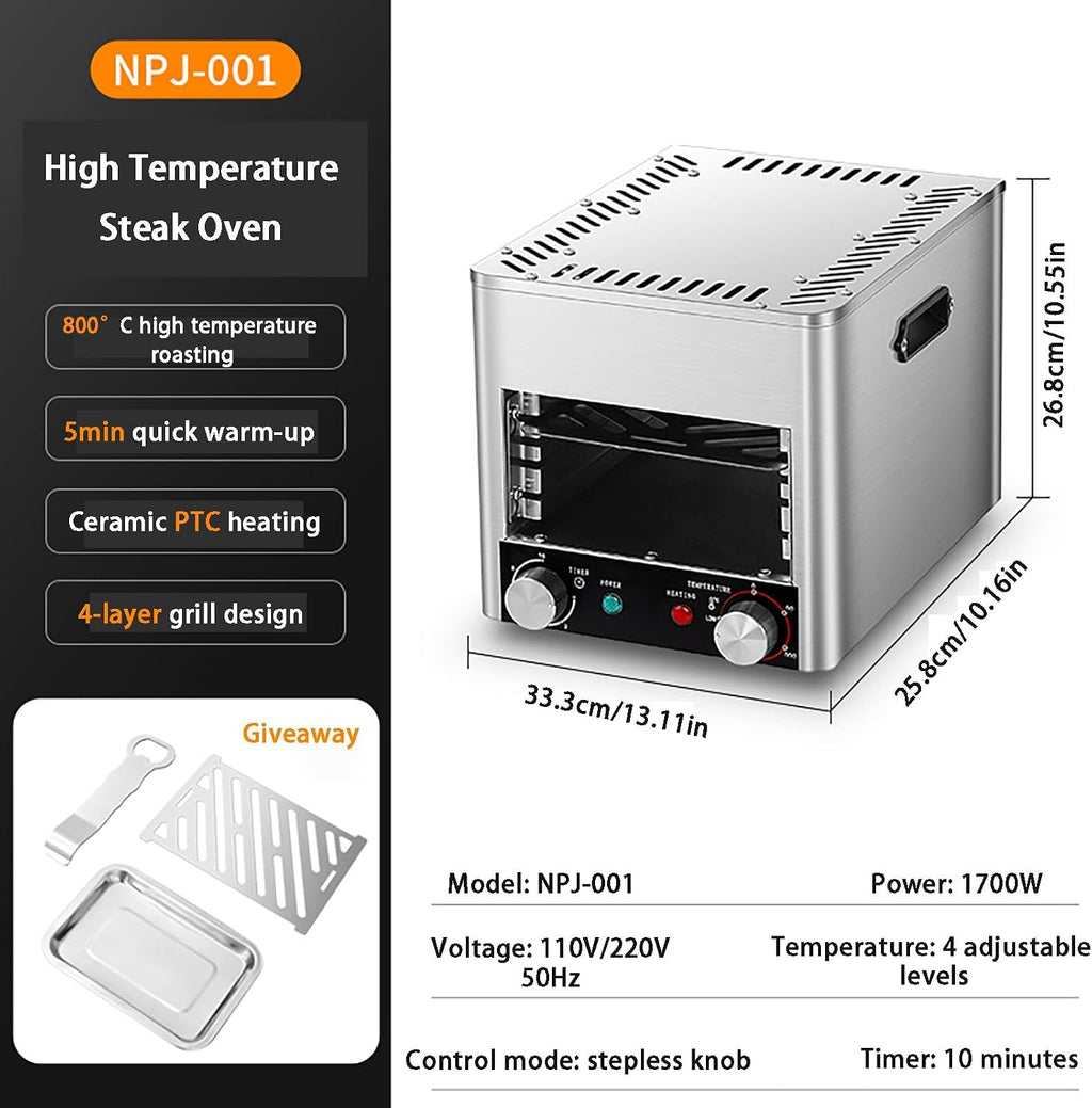 Smokeless Electric Broiler For Indoor Use, Comes With Broiler Tray And Grill, 800℃ Commercial Steak Stove For Cooking Steak, Fits On Kitchen Counter, Pork,steak Chicken, Vegetables(Size:110V,Color:A)