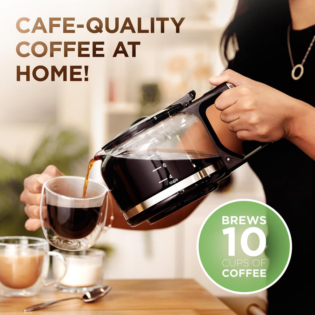 Ivation 2-in-1 Drip Coffee Maker & Grinder – Programmable Auto Brew & Timer - Warming Plate - 10 Cup - Reusable Filter Basket – 1.5L Water Tank – 1000W - Pause and Pour