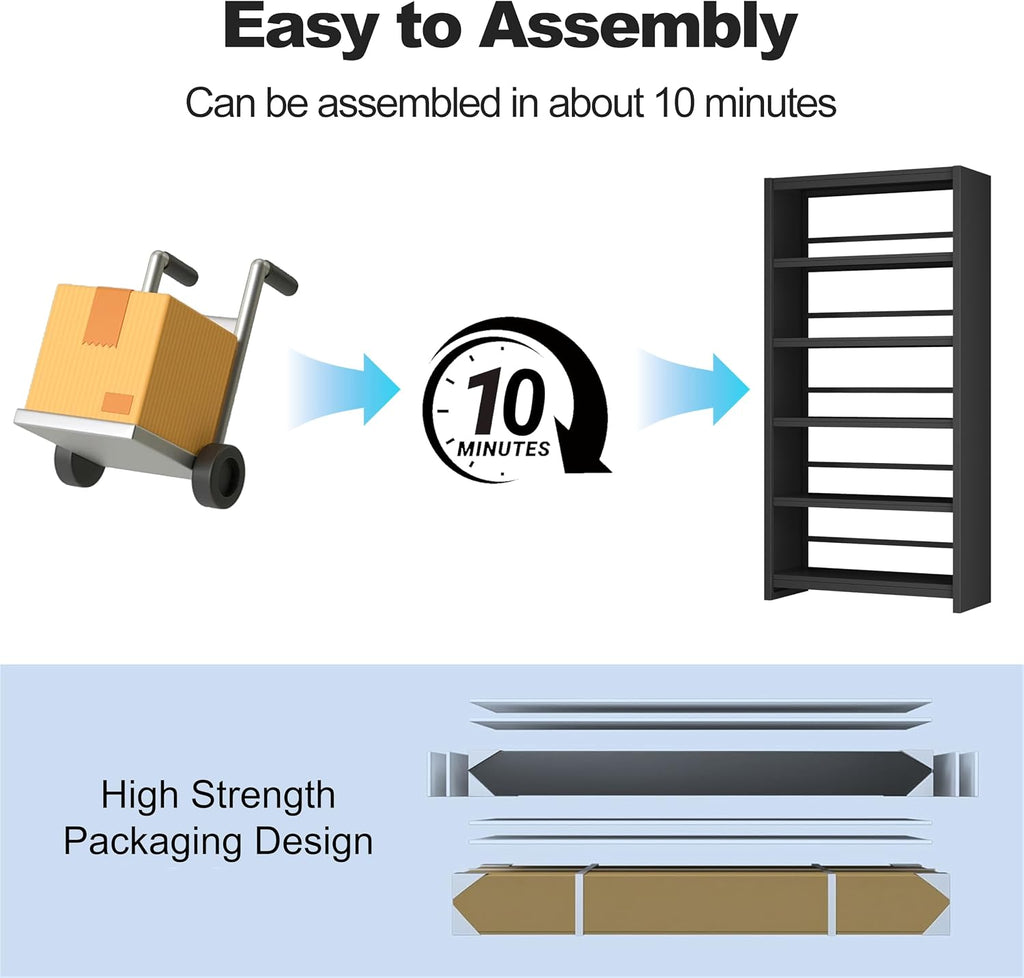 5 Tier Metal Bookshelf, Black 69' Tall Bookcase, Large Heavy Duty Book Shelves, Industrial Wide Book Shelves, Display Storage Shelves for Library Bedroom Living Room Office