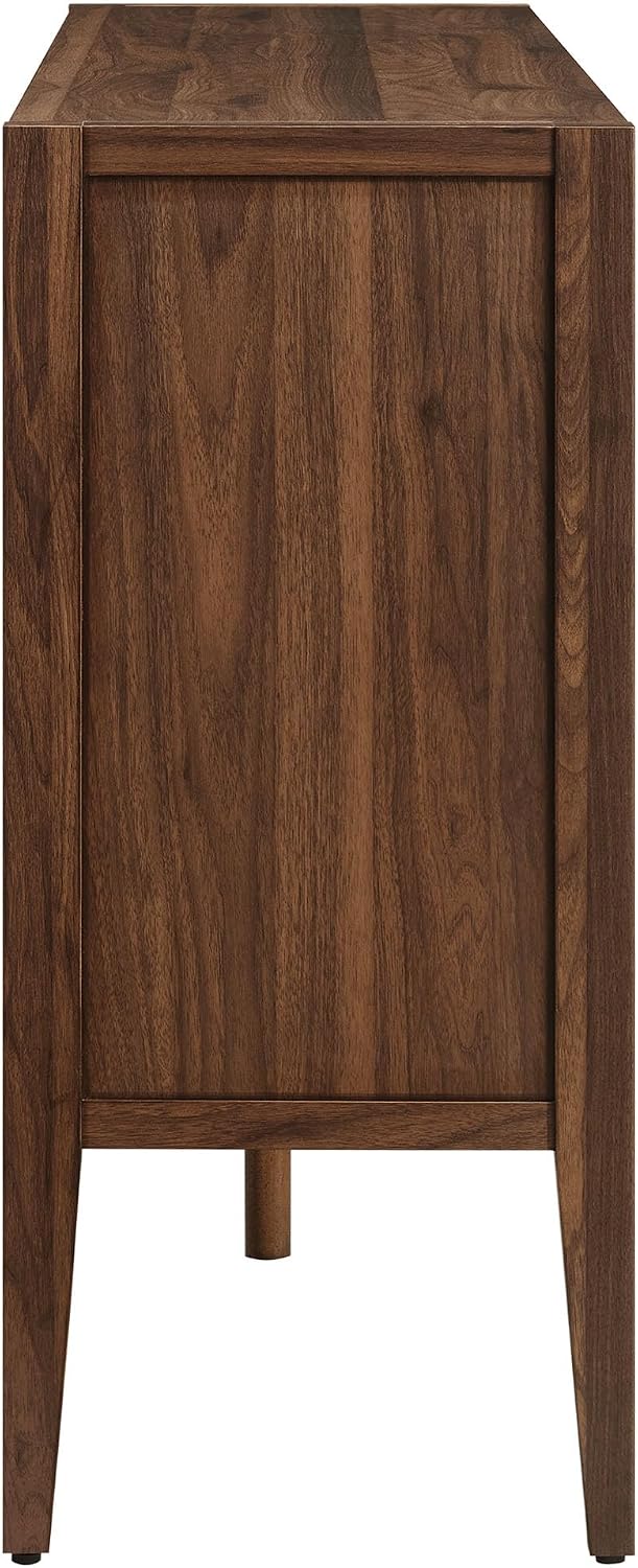 Modway Nell 72 Inch Sideboard Buffet Cabinet with Glass Doors in Walnut – Modern Storage Display Case with Adjustable Shelves for Dining Room, Kitchen, Living Room