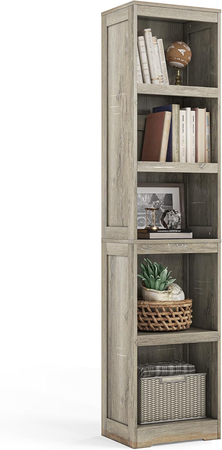 LINSY HOME 5-Shelf Bookcase, Narrow Bookshelves Floor Standing Storage Shelves 68 in Tall Bookcase Home Decor Furniture for Home Office, Living Room, Bed Room - Light Brown