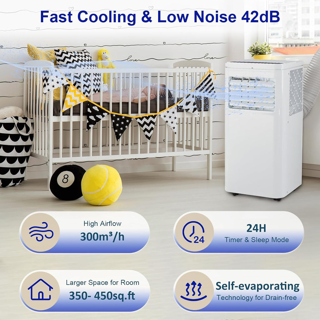 10000 BTU Portable Air Conditioners, 3 in 1 Portable AC Unit with Cooling Dehumidifier Fan, Remote Control, 24H Timer, Quiet 45 dB Sleep Mode, Energy Saving for Home Bedroom