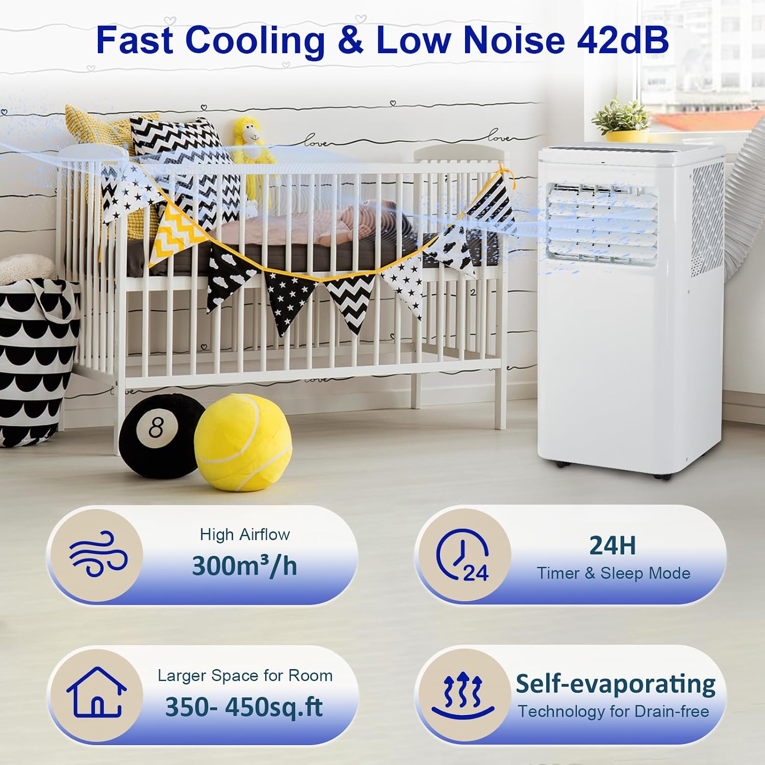 10000 BTU Portable Air Conditioners, 3 in 1 Portable AC Unit with Cooling Dehumidifier Fan, Remote Control, 24H Timer, Quiet 45 dB Sleep Mode, Energy Saving for Home Bedroom