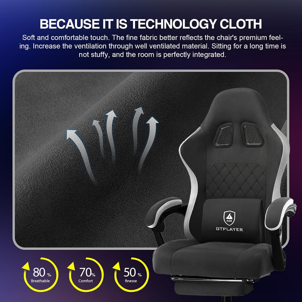 GTPLAYER Gaming Chair, Computer Office Chair with Pocket Spring Cushion, Linkage Armrests and Footrest, High Back Ergonomic Computer Chair with Lumbar Support Task Chair with Footrest(DPBlack)
