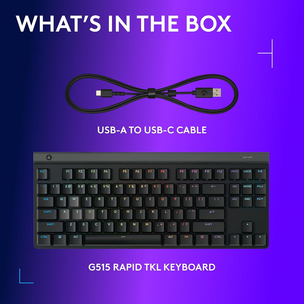 Logitech G515 Rapid TKL Low-Profile Wired Gaming Keyboard, Fully Customizable PC Gaming Keyboard with Analog Low-Profile Switches, Rapid Trigger, Ultra-Slim, for USB-A Port - Black