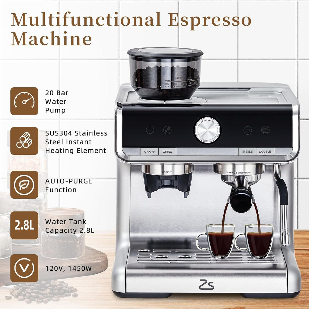 Espresso Machine, 20 Bar Semi-Automatic Espresso Coffee Maker With Steamer Wand for Cappuccino, Latte, 95-Ounce Water Tank
