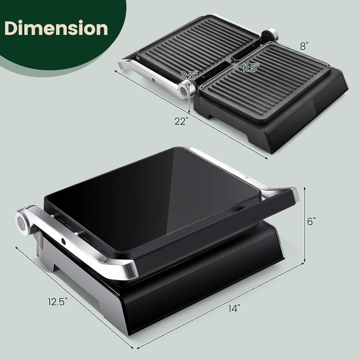 ARLIME Panini Grill Press Sandwich Maker, 180 Degrees w/5 Auto Cooking Modes & LED Display, 1200W Electric Indoor Grill with Removable Plates & Drip Tray, 3 in 1 Panini Press Grill for Breakfast