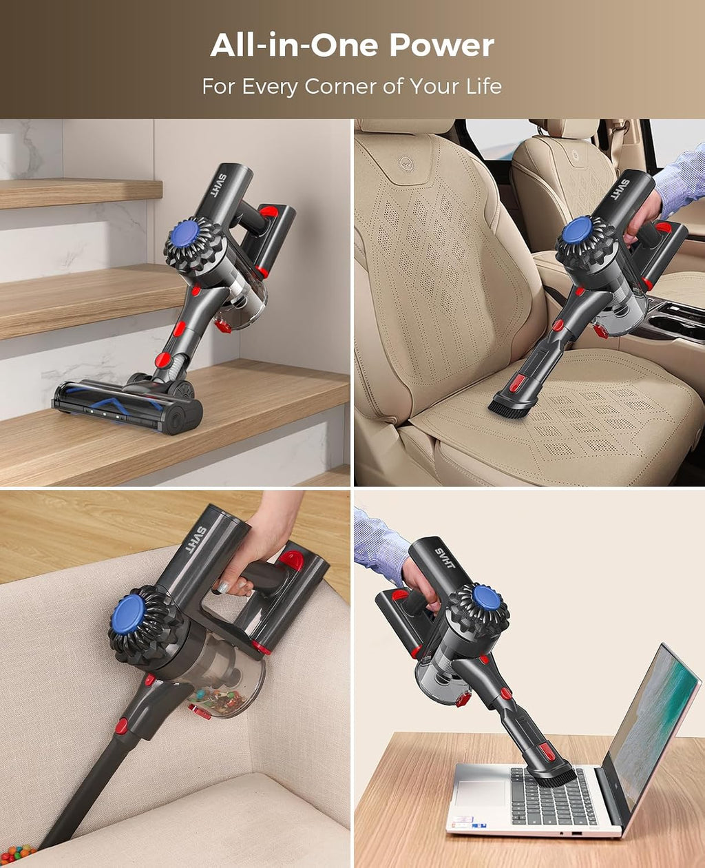Cordless Vacuum Cleaner, 450W 40KPA Vacuum Cleaners for Home, 45Mins Lightweight Stick Vacuum with Advanced Green Light Tech, Rechargeable Battery Vacuum for Carpet,Pet Hair,Hardwood Floor