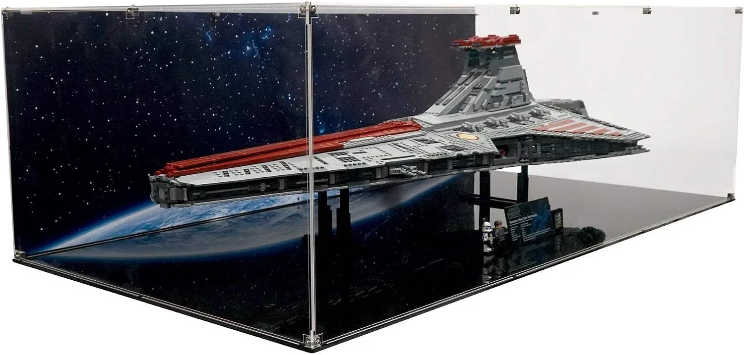 Display Case Compatible with Lego 75367 - Venator-Class Republic Attack Cruiser - Acrylic Dustproof Showcase with Pre-Printed Background - Set Not Included